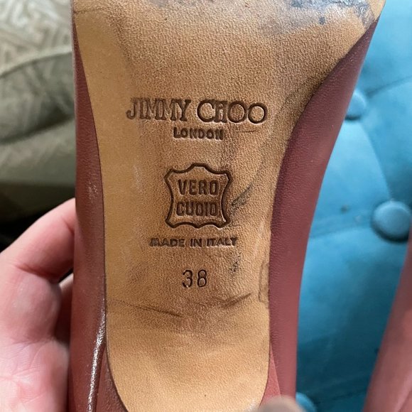 Jimmy Choo Pink-Brown Leather Pumps - Picture 4 of 6